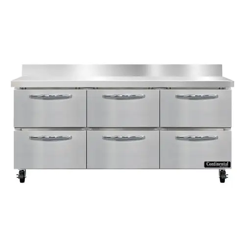 Continental SW72NBS-D 72" Worktop Refrigerator W/ (3) Sections, 115v