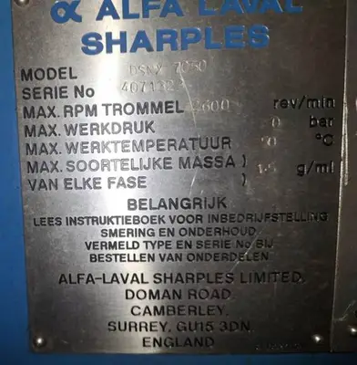 Sharples PM-76,000 Super-D-Canter centrifuge, 316SS.