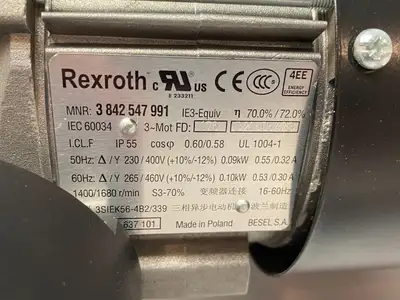 USED BOSCH REXROTH 3-PHASE INDUCTION MOTOR W/ SLIP-ON GEAR UNIT GS 13-1 I=20:1