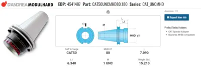 D'Andrea CAT50 MHD80 Modular Tool Holder 180mm Pro 41.6.80.01.050.49 (LOC1227A)