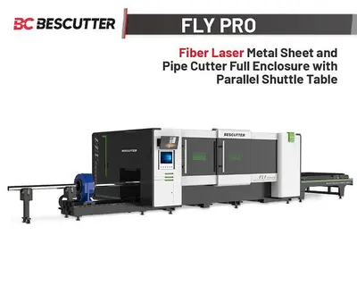2026 Bescutter FLY PRO 5'X10' | 1500W - 6000W IPG | Fiber Laser Metal Sheet and Pipe Cutter Full Enclosure with Parallel Shuttle Table
