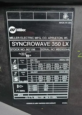 USED 2011 MILLER SYNCROWAVE 350LX