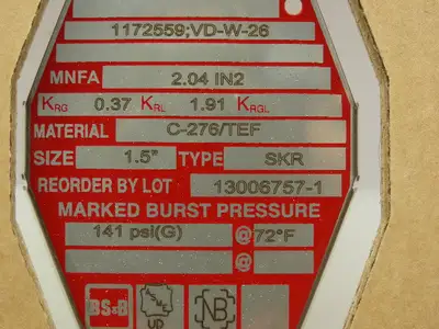 BS&B Safety Systems 1172559;VD-W-26 Rupture Disk 1.5" Type SKR 141 PSIG @ 72°F