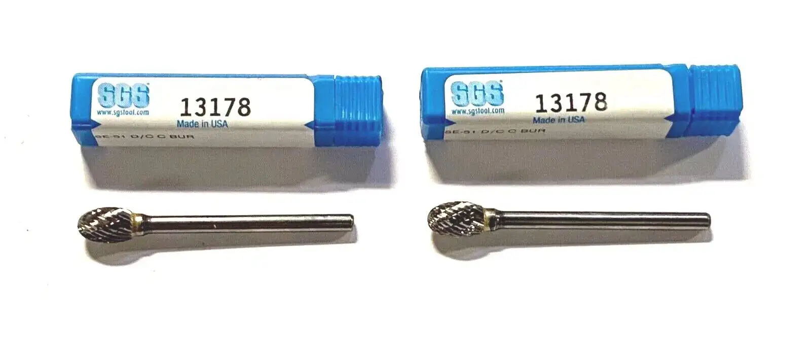 SGS Carbide Burr SE51 1/4" X 3/8" X 1/8" Oval Shape Double Cut Burr USA Made 2PK