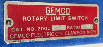 USED GEMCO 2000-2B ROTARY LIMIT SWITCH RATIO 20 20002B