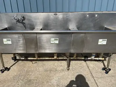 Used Duparquet Used 156" Duparquet 3 Compartment Commercial Sink with Twist Drains - SS10 Sinks Illinois US | Falcon Restaurant Supply #1376181