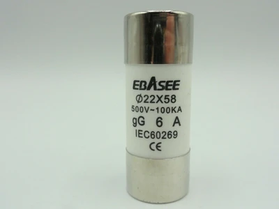 Box of (10) EBASEE R017 Fuses, 22x58mm, 500V-100KA, gG 6A, IEC60269 *NEW*