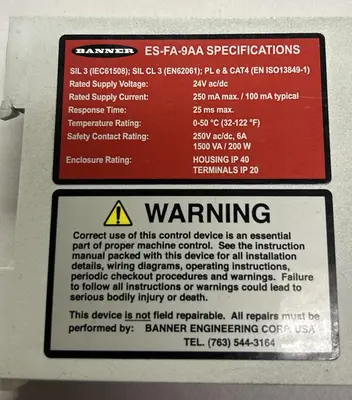 Used BANNER ES-FA-9AA Miscellaneous Equipment (Electrical & Power) Ohio US | Surplus Asset Holdings #1243637