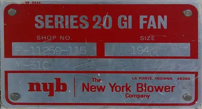 USED NEW YORK BLOWER 194 SERIES 20 GI FAN