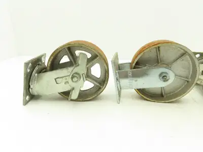 Albion 6" Caster Wheel Cast Iron (2) Swivel Locking (2) Rigid 7-1/2"H Lot of 4