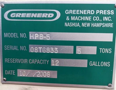 USED 2008 GREENERD PRESSES GREENERD HPB-5 PRESS