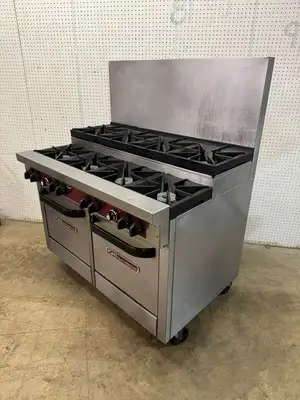 Used Southbend Used 48" Southbend X448EE 8 Burner Range w/ (2) Space Saver Ovens, Natural Gas Commercial Ranges Illinois US | Falcon Restaurant Supply #1374937