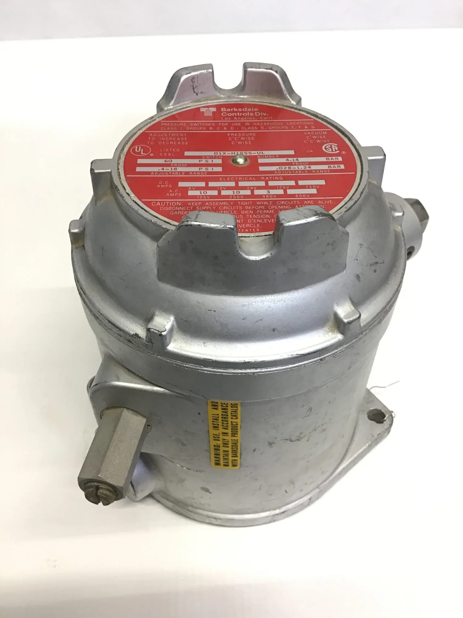 USED BARKSDALE CONTROLS DIX-H18SS-UL