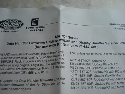 NEW BARBER COLMAN MACO SERIES DATA HANDLER FIRMWARE UPDATE V20.XF DISPLAY 3.06.