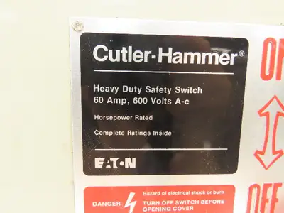 Cutler Hammer Safety Disconnect Switch 60A 600V Fused Crouse Arktite Receptacle