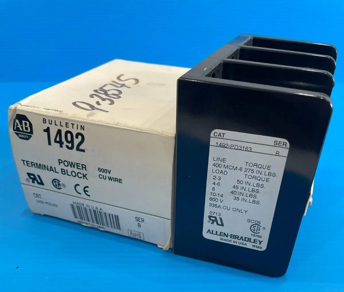 A / B 1492-PD3163 TERMINAL POWER BLOCK SER. B 600V 1492PD3163 NEW, SURPLUS