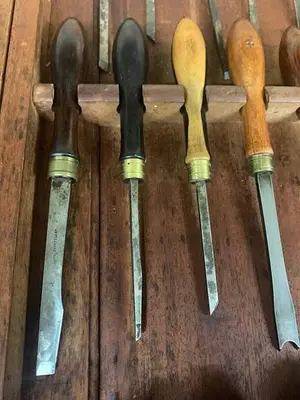 5985-385 Antique Holtzapffel & Co Ornamental Lathe 75 Turning Tools Chisel Set, London