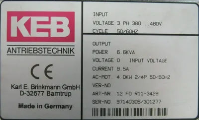 USED KEB 12.F0.R11-3429 DRIVE 6.6KVA 12F0R113429