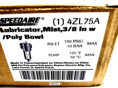 NEW SPEEDAIRE 4ZL75A AIRLINE LUBRICATOR 3/8INCH, 75CFM, 150PSI