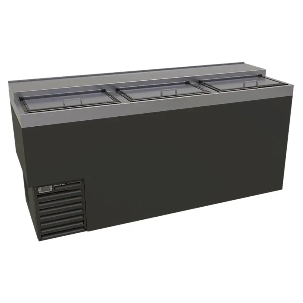 Glastender ST72-B 72" Forced Air Bottle Cooler - Holds (610) 12 oz Bottles, Lid Locks, Black, 120v