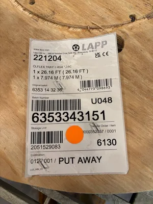 USED LAPP 95 FEET - CABLE OLFLEX TRAY II 4G4 12/4C 23-FT 4C 12 AWG BLACK