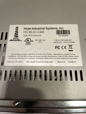 Hope Industrial Systems HIS-ML22-CGBB 22” Operator Interface Panel 100-240VAC