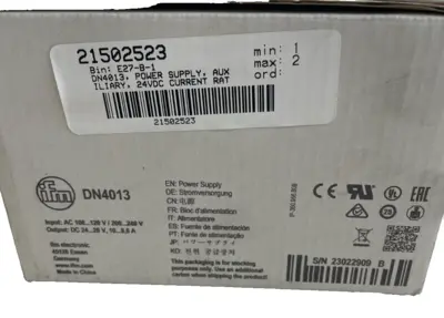 NEW IFM EFECTOR DN4013 POWER SUPPLY, AUXILIARY 24VDC