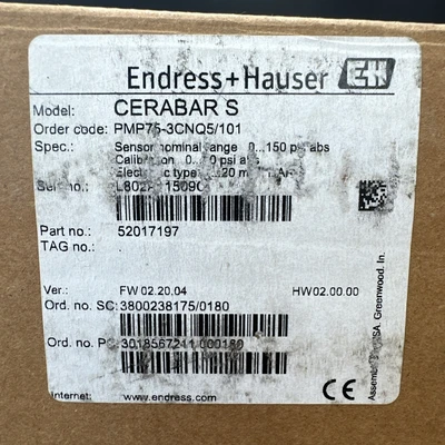 New | in-Stock Endress Hauser PMP75-3CNQ5/101 Misc Electrical & Power Parts Indiana US | J&J Industrial Supply #1258317