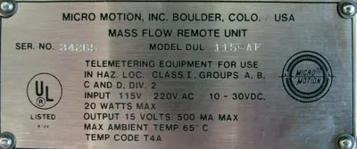 USED MICRO MOTION DUL115-AF MASS FLOW REMOTE UNIT DUL115AF
