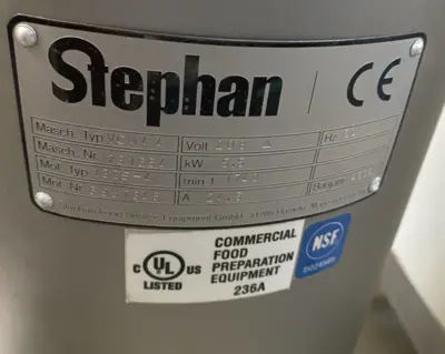 191-0017 Stephan VCM 44 A1 Vertical Mixer w Dough Blade