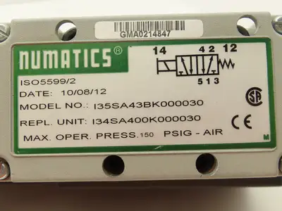 Numatics I35SA43BK000030 Pneumatic Air Valve Directional Control 150PSIG 120VAC