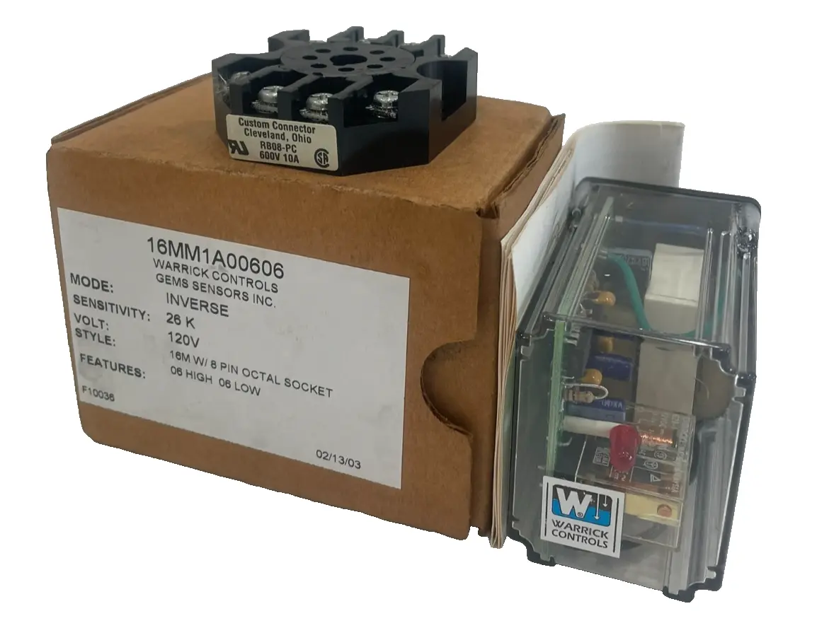 NEW GEMS WARRICK CONTROLS 16MM1A00606 RELAY 16M W/8 PIN OCTAL SOCKET