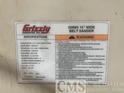 USED 2004 GRIZZLY G9983 15" WIDE BELT SANDER