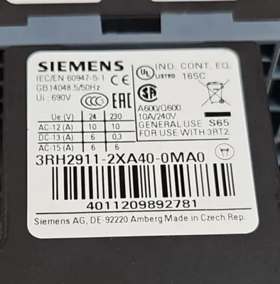 Used Siemens 3RH2911-2XA40-0MA0 PLC Contactors South Carolina US | Palmetto Automation #1160108