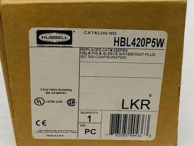 HBL420P5W | Hubbell  IEC Pin And Sleeve Plug Industrial Grade Male Plug 20A 3P - New Other