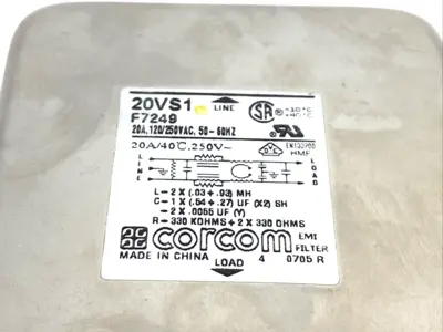 20VS1,F7249 | Corcom 20VS1 20A Single Phase Filter 250 VAC F7249 - Used