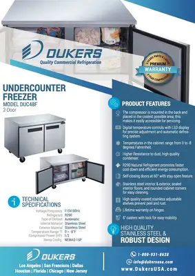 New | in-Stock Dukers New Dukers DUC48F 2-Door Undercounter Freezer in Stainless Steel Undercounter Freezers Illinois US | Falcon Restaurant Supply #1376256