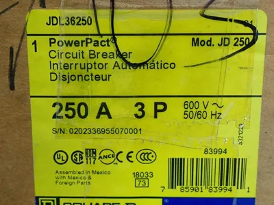 New | in-Stock SQUARE D JDL36250 Circuit Breakers Ohio US | HGR 24 #1069965