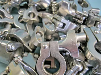 Lot (25) 1/2"-3/4" Stainless Steel Tri-Clover Type Sanitary Tri-Clamp P24