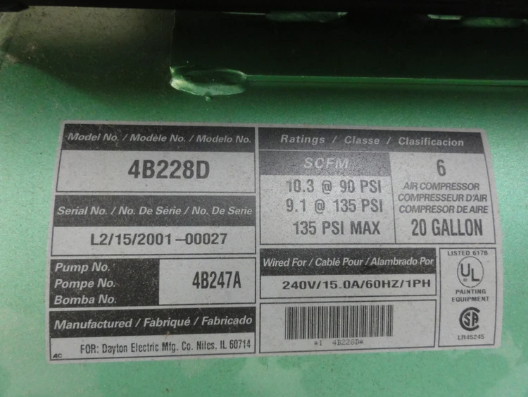 Used SPEEDAIRE 4B228D Tank Mounted Air Compressors Connecticut US | BG Industrial Surplus #473195