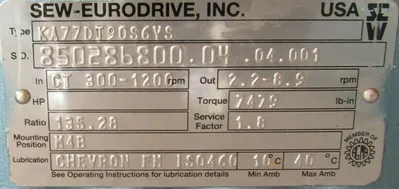 NEW SEW EURODRIVE KA77DT90S6YS GEAR REDUCER 135.28:1 DFT90S6VS 1HP