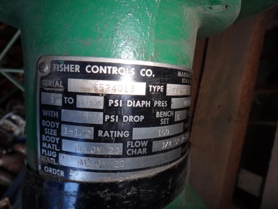 Fisher 1.5" 150 Class, Alloy 20 Control Valve