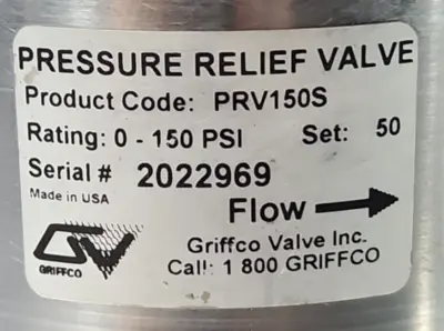 Griffco Valve PRV150S Pressure Relief valve 0-150 psi loc6E7