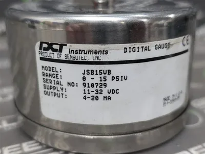 Model: JSB15VB Range: 0 - 15 PSIV Serial Number: 910729 Supply Voltage: 11-32 VDC Output: 4-20 mA Used