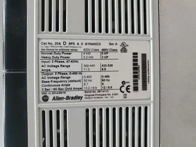 USED Allen-Bradley 20AD8P0A0AYNANC0 Ser A PowerFlex 70 Drive, 5HP, 480V