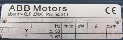 NEW ABB MOTORS M2VA90L-6 MOTOR 440/480V 250/280V 3GVA093002-ASA