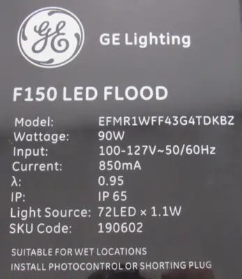 NEW GENERAL ELECTRIC EFMR1WFF43G4TDKBZ LED FLOOD F150 190602