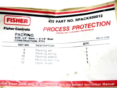 NEW FISHER RPACKX00012 REBUILD KIT 3/8" STEM 2-1/8"