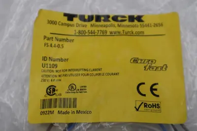 NEW Turck Cable FS 4.4-0.5 U1109 STOCK G860A