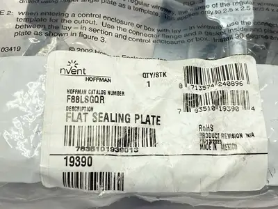 F88LSGQR | Hoffman  Quick-Release Flat Wireway Sealing Plate 8" x 8" Gray 19390 - New
